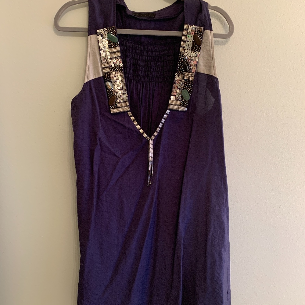TCEC Navy Dress with Beading -  V neck